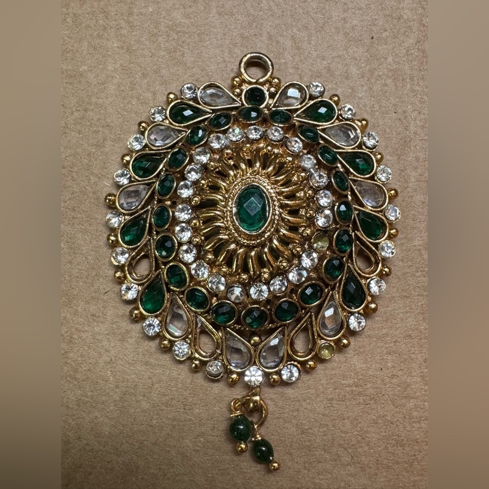 Gold and Green Statement Pendant / headpiece